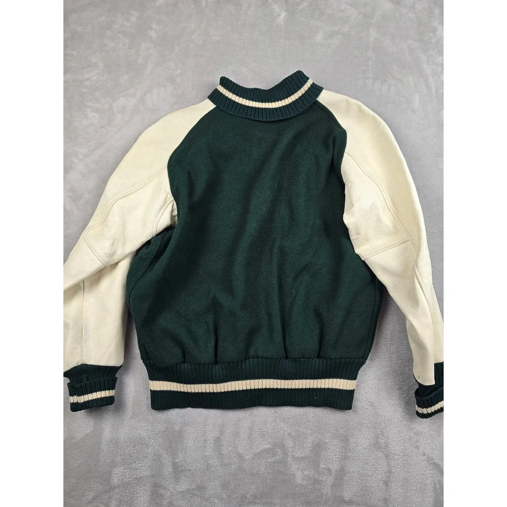 Vintage Lasley Knitting Co Varsity Jacket Mens 42 Green Wool Leather Bomber